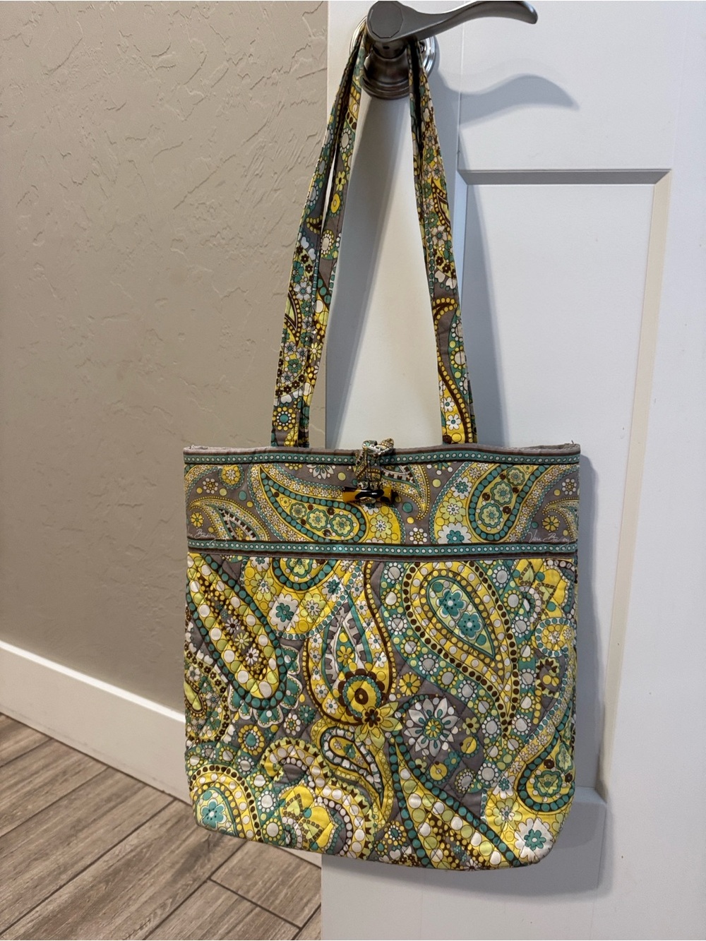 Vera Bradley Teal Yellow Paisley Quilted Tote